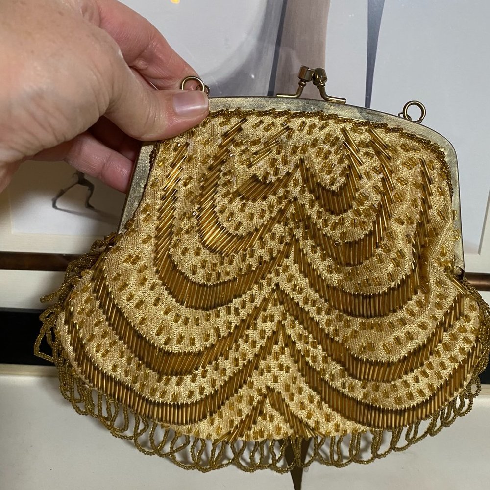 Vintage La Regale LTD Gold Beaded Evening Handbag